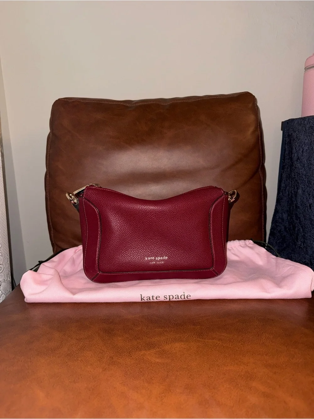 kate spade New York crush medium autumnal burgundy leather crossbody bag